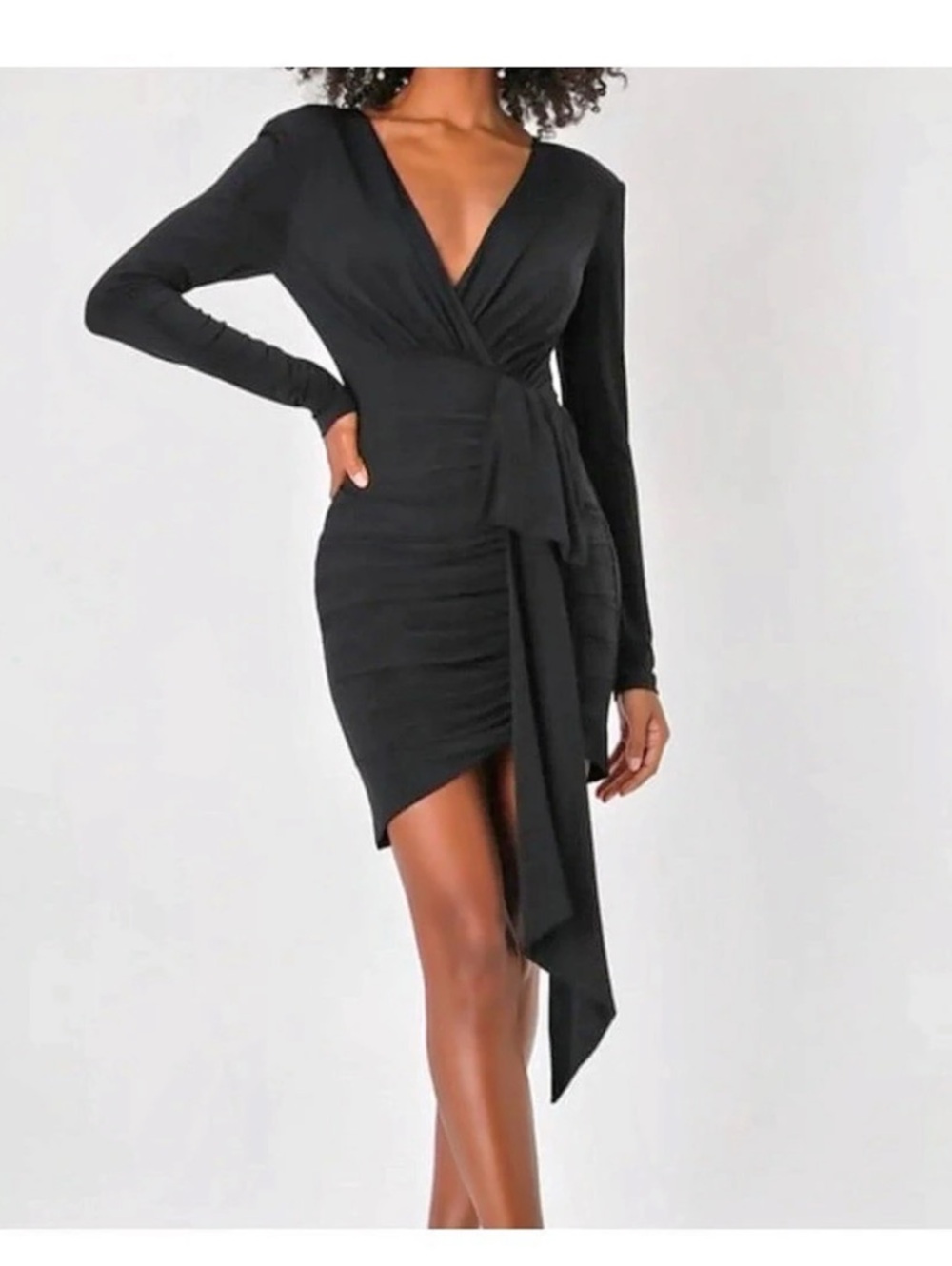 Marlay Black Ruched Long Sleeve Bodycon Dress